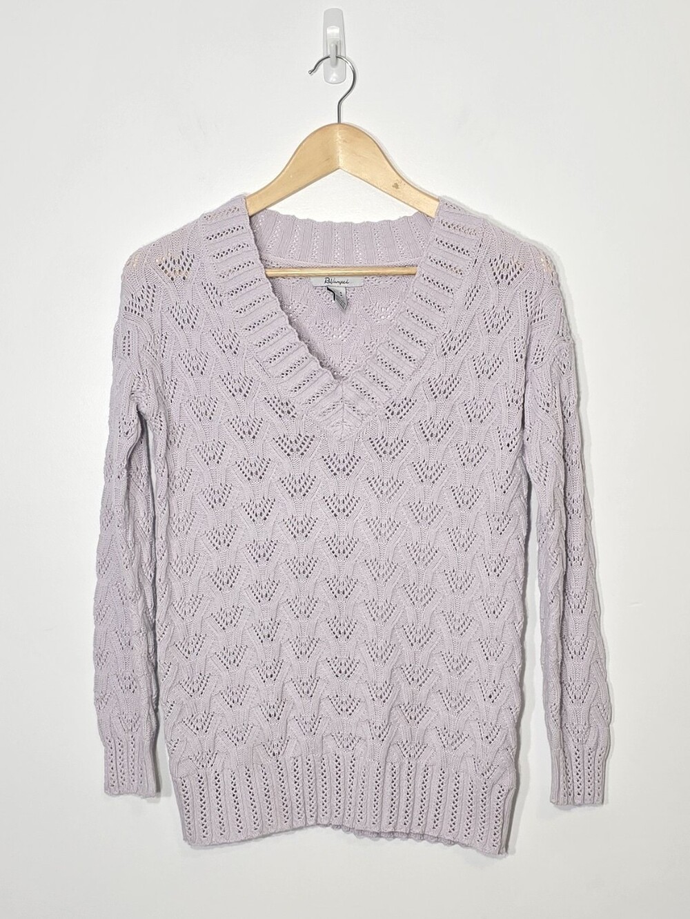 Revamped 100% Cotton Knitted Coquette Long Sleeve Lilac V-Neck Sweater Sz Small